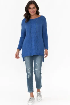 Knitwear<Cafe Latte Rinna Cobalt Cable Knit Detail Jumper
