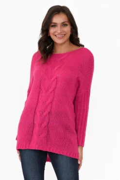 Knitwear<Cafe Latte Rinna Hot Pink Cable Knit Detail Jumper