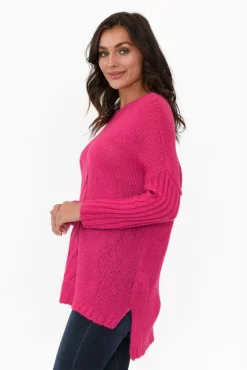 Knitwear<Cafe Latte Rinna Hot Pink Cable Knit Detail Jumper