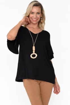 Sleeved Tops<Betty Basics Ripon Black Frill Sleeve Top