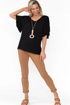 Sleeved Tops<Betty Basics Ripon Black Frill Sleeve Top