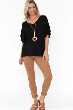 Sleeved Tops<Betty Basics Ripon Black Frill Sleeve Top