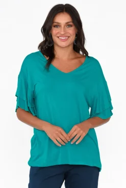 Sleeved Tops<Betty Basics Ripon Blue Lagoon Frill Sleeve Top