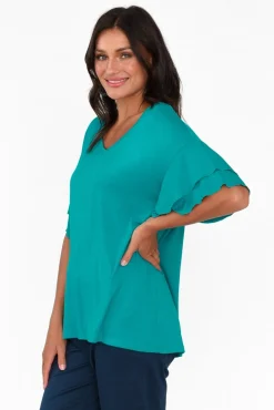 Sleeved Tops<Betty Basics Ripon Blue Lagoon Frill Sleeve Top