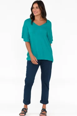 Sleeved Tops<Betty Basics Ripon Blue Lagoon Frill Sleeve Top