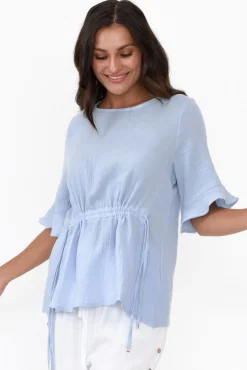 Cotton Tops<Hourglass Rita Blue Crinkle Cotton Tie Top
