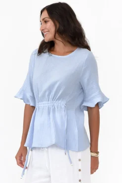 Cotton Tops<Hourglass Rita Blue Crinkle Cotton Tie Top