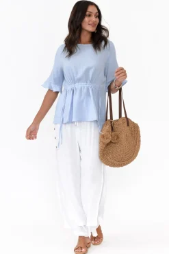 Cotton Tops<Hourglass Rita Blue Crinkle Cotton Tie Top