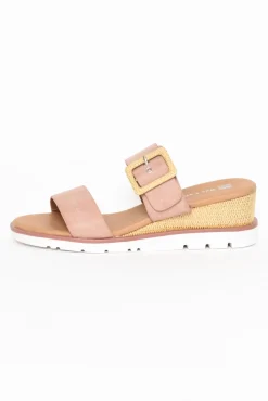 Heeled Sandals<Bay Lane River Blush Buckle Wedge Sandal