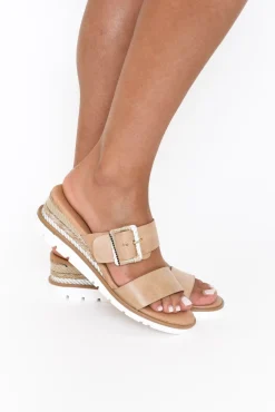Heeled Sandals<Bay Lane River Tan Buckle Wedge Sandal