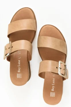 Heeled Sandals<Bay Lane River Tan Buckle Wedge Sandal
