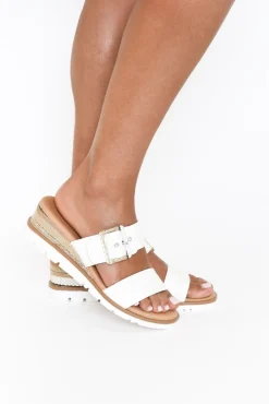 Heeled Sandals<Bay Lane River White Buckle Wedge Sandal