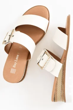 Heeled Sandals<Bay Lane River White Buckle Wedge Sandal