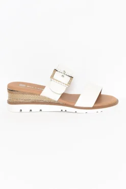 Heeled Sandals<Bay Lane River White Buckle Wedge Sandal