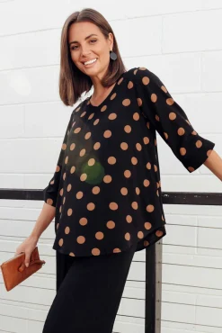 Sleeved Tops<Willow Tree Riveria Black Spot V Neck Top