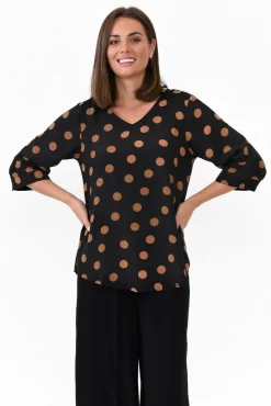 Sleeved Tops<Willow Tree Riveria Black Spot V Neck Top