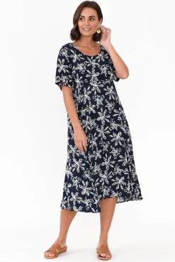 Below Knee Dresses<Willow Tree Roberta Navy Flower Midi Dress
