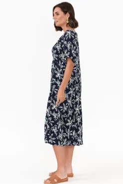 Below Knee Dresses<Willow Tree Roberta Navy Flower Midi Dress