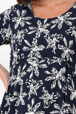 Below Knee Dresses<Willow Tree Roberta Navy Flower Midi Dress