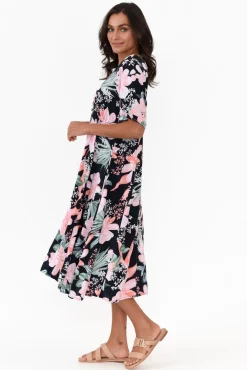 Below Knee Dresses<Willow Tree Roberta Pink Hibiscus Midi Dress