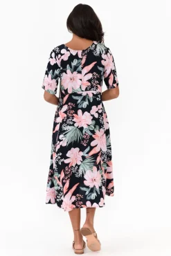 Below Knee Dresses<Willow Tree Roberta Pink Hibiscus Midi Dress