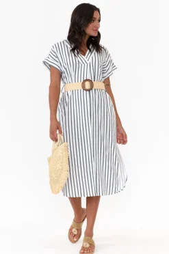 Linen Dresses<Betty Basics Roma Blue Stripe Linen Dress