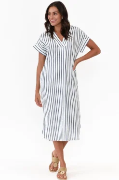 Linen Dresses<Betty Basics Roma Blue Stripe Linen Dress