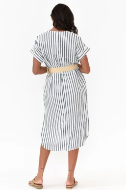 Linen Dresses<Betty Basics Roma Blue Stripe Linen Dress
