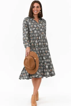 Cotton Dresses<Willow Tree Romeo Black Blossom Cotton Shirt Dress