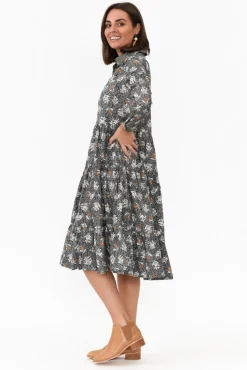 Cotton Dresses<Willow Tree Romeo Black Blossom Cotton Shirt Dress