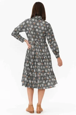 Cotton Dresses<Willow Tree Romeo Black Blossom Cotton Shirt Dress