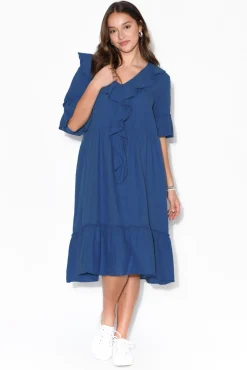 Linen Dresses<Wednesday Lulu Ronnie Blue Linen Ruffle Dress