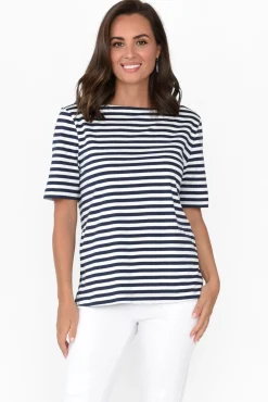 Cotton Tops<Betty Basics Rosalie Navy Stripe Cotton Tee