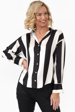 Shirts<Slate the Label Rosita Black Stripe Satin Collared Shirt