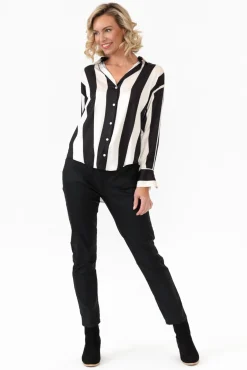 Shirts<Slate the Label Rosita Black Stripe Satin Collared Shirt