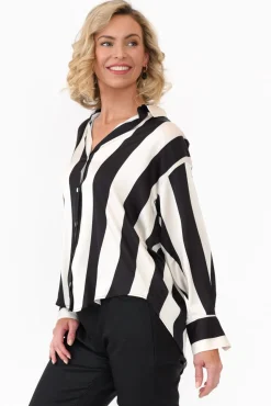 Shirts<Slate the Label Rosita Black Stripe Satin Collared Shirt
