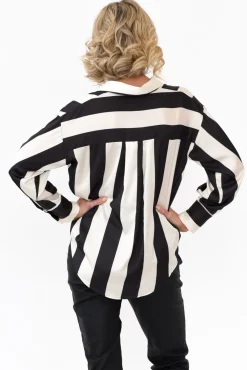 Shirts<Slate the Label Rosita Black Stripe Satin Collared Shirt