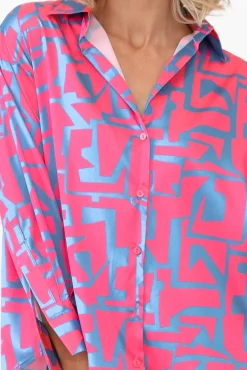 Shirts<Slate the Label Rosita Pink Geo Satin Collared Shirt