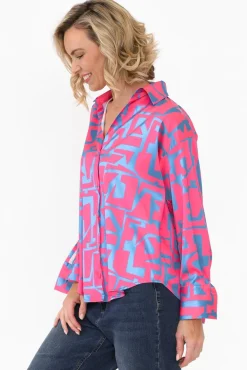 Shirts<Slate the Label Rosita Pink Geo Satin Collared Shirt