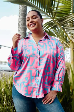 Shirts<Slate the Label Rosita Pink Geo Satin Collared Shirt