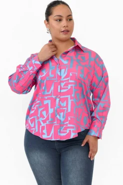 Shirts<Slate the Label Rosita Pink Geo Satin Collared Shirt