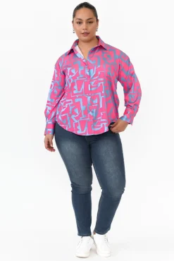 Shirts<Slate the Label Rosita Pink Geo Satin Collared Shirt