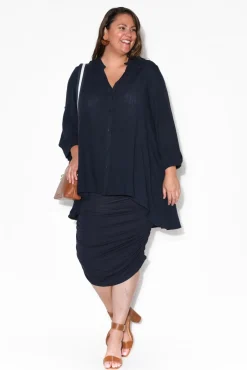 Skirts<Lou Lou Ross Navy Bamboo Ruched Skirt