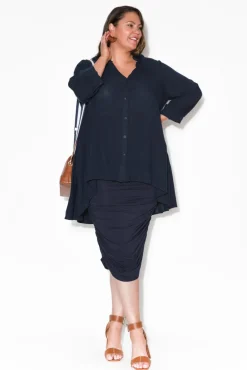 Skirts<Lou Lou Ross Navy Bamboo Ruched Skirt