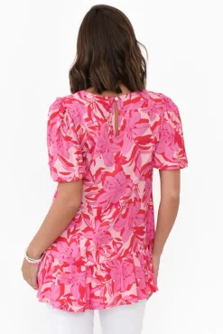 Sleeved Tops<New U Collection Roswell Pink Tropical Ruffle Top