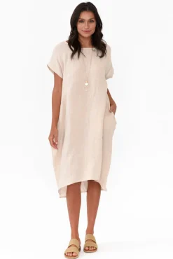 Linen Dresses<Cali and Co Rudy Natural Linen Pocket Dress