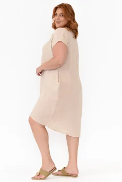 Linen Dresses<Cali and Co Rudy Natural Linen Pocket Dress