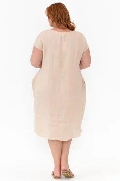 Linen Dresses<Cali and Co Rudy Natural Linen Pocket Dress