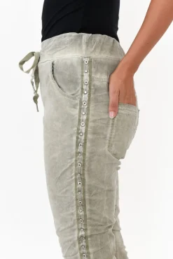 Pants<La Strada Rueben Khaki Embellished Stretch Pant
