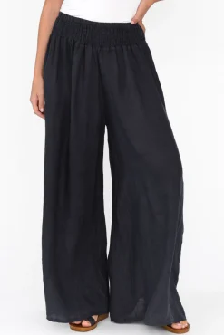 Pants<Donna Donna Rumi Navy Wide Leg Linen Pant